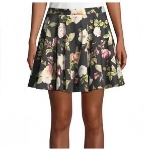 NWOT Alice + Olivia Womens Cotton Floral Print Zip Up Flare Skirt Black Size 6